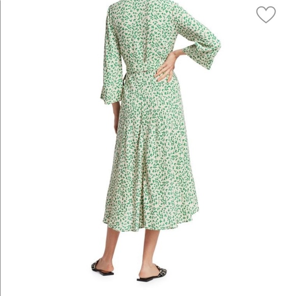 Ganni green leaf crepe wrap dress - Picture 3 of 11